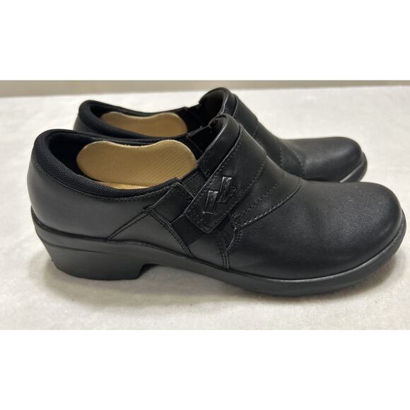 Clarks Women’s Size 10 M Angie Pearl Black Leather Loafer Slip On Comfort Shoes - Picture 1 of 8